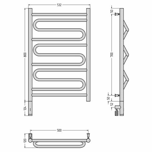 Электрический полотенцесушитель Сунержа Элегия 3.0 800х500 МЭМ левый (Без покрытия)