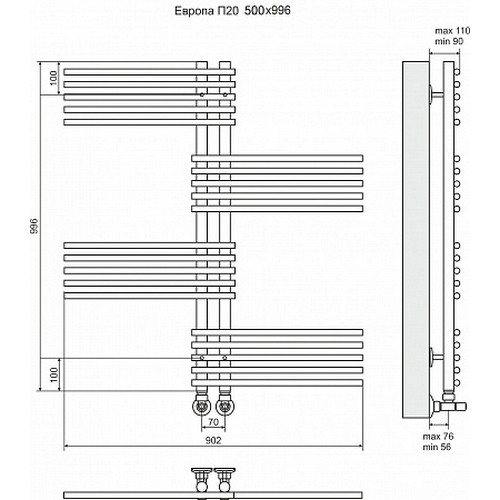 Водяной полотенцесушитель Terminus "Европа" П20 900х996