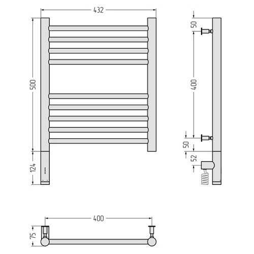 Электрический полотенцесушитель Сунержа Богема 3.0 прямая 500х400 МЭМ левый (Без покрытия)