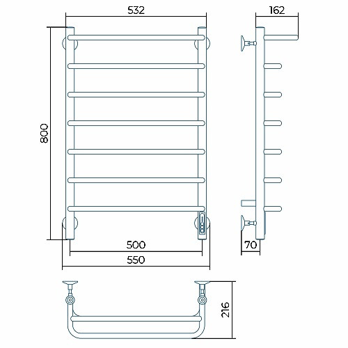 Электрический полотенцесушитель Larusso Стандарт с полкой КС П7 500х800, RAL 9003 (сигнальный белый) Электрический полотенцесушитель Larusso Стандарт с полкой КС П7 500х800, RAL 9003 (сигнальный белый)