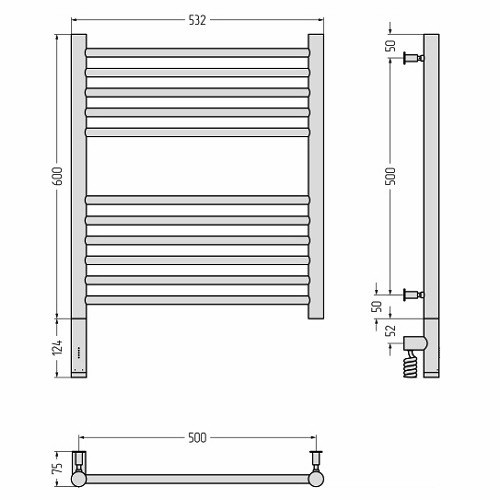 Электрический полотенцесушитель Сунержа Богема 3.0 прямая 600х500 МЭМ левый (Без покрытия)