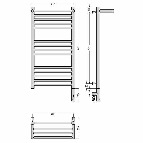 Электрический полотенцесушитель Сунержа Богема 3.0 с полкой 800х400 МЭМ правый (Без покрытия)