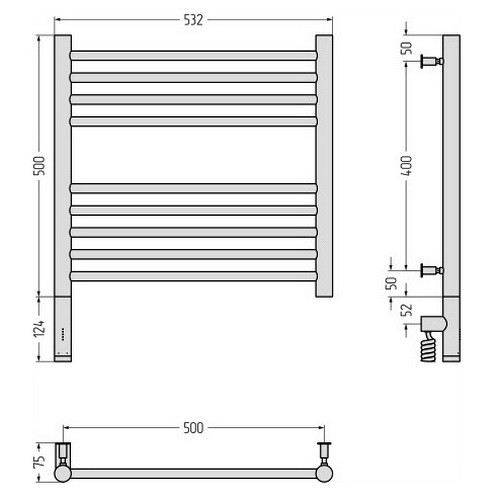 Электрический полотенцесушитель Сунержа Богема 3.0 прямая 500х500 МЭМ левый (Без покрытия)