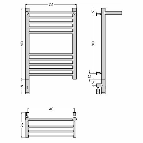 Электрический полотенцесушитель Сунержа Богема 3.0 с полкой 600х400 МЭМ левый (Без покрытия) Электрический полотенцесушитель Сунержа Богема 3.0 с полкой 600х400 МЭМ левый (Без покрытия)