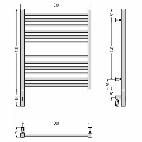 Электрический полотенцесушитель Сунержа Модус 3.0 600х500 МЭМ левый (Без покрытия)