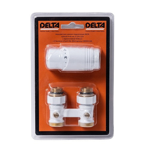 Комплект для нижнего подключения Delta прямой D=50 мм, G 3/4 x 3/4 с термоголовкой M30x1,5 (Белый глянцевый) Комплект для нижнего подключения Delta прямой D=50 мм, G 3/4 x 3/4 с термоголовкой M30x1,5 (Белый глянцевый)