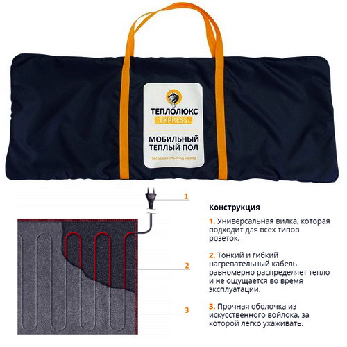 Мобильный тёплый пол под ковер "Теплолюкс" Express 5.04 м2 (280х180 см) Мобильный тёплый пол под ковер "Теплолюкс" Express 5.04 м2 (280х180 см)