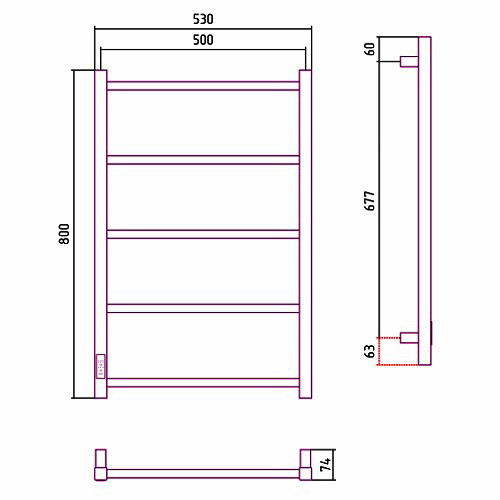 Электрический полотенцесушитель Стилье Формат 26 800х500, левый, чёрный Электрический полотенцесушитель Стилье Формат 26 800х500, левый, чёрный