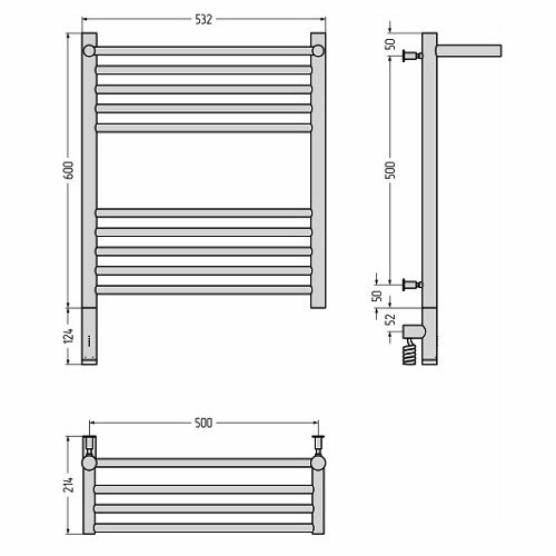 Электрический полотенцесушитель Сунержа Богема 3.0 с полкой 600х500 МЭМ левый (Без покрытия) Электрический полотенцесушитель Сунержа Богема 3.0 с полкой 600х500 МЭМ левый (Без покрытия)