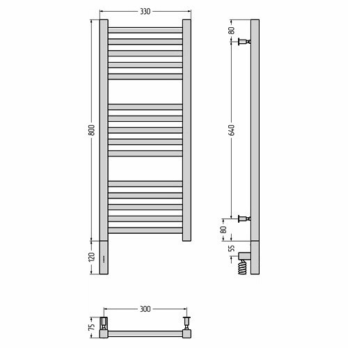 Электрический полотенцесушитель Сунержа Модус 3.0 800х300 МЭМ левый (Без покрытия)