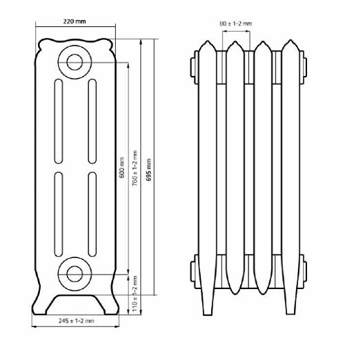 Чугунный радиатор отопления РАДIМАКС BRISTOL 600 (1 секция)