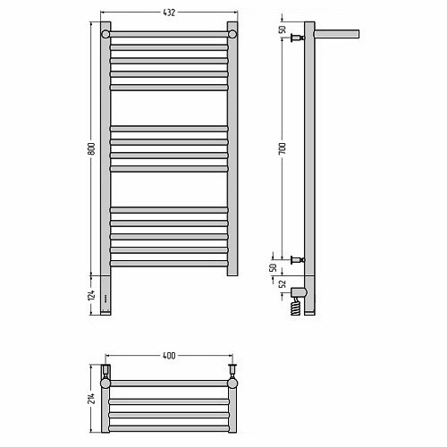 Электрический полотенцесушитель Сунержа Богема 3.0 с полкой 800х400 МЭМ левый (Без покрытия)