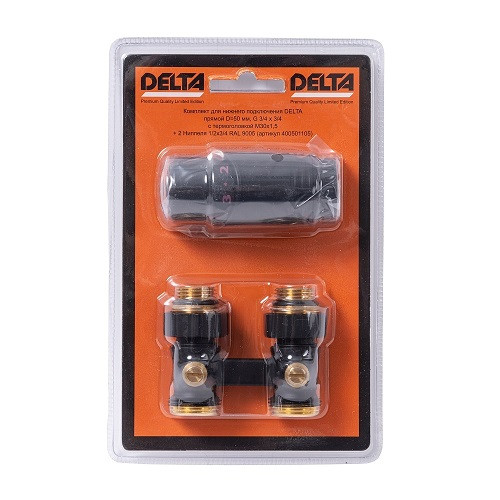 Комплект для нижнего подключения Delta прямой D=50 мм, G 3/4 x 3/4 с термоголовкой M30x1,5 (Черный матовый) Комплект для нижнего подключения Delta прямой D=50 мм, G 3/4 x 3/4 с термоголовкой M30x1,5 (Черный матовый)