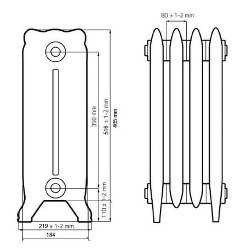 Чугунный радиатор отопления РАДIМАКС WINDSOR 350 (1 секция) 