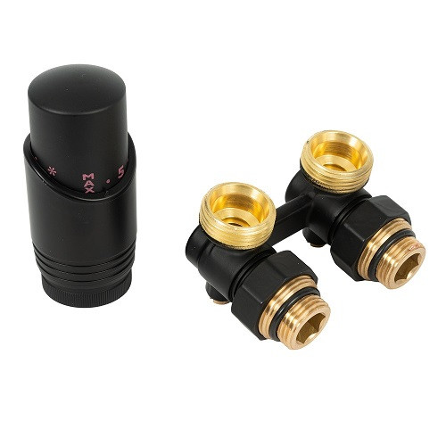 Комплект для нижнего подключения Delta угловой D=50 мм, G 3/4 x 3/4  с термоголовкой M30x1,5 (Черный матовый)