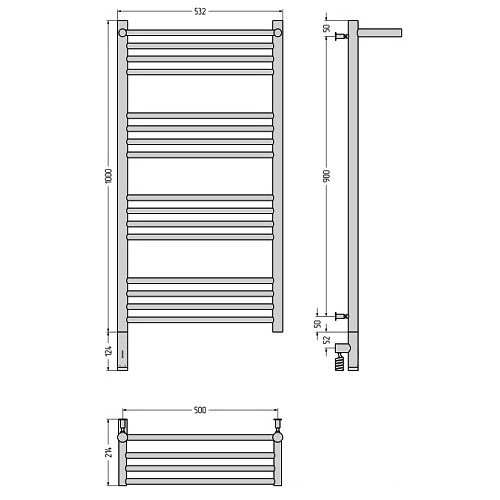 Электрический полотенцесушитель Сунержа Богема 3.0 с полкой 1000х500 МЭМ левый (Без покрытия) Электрический полотенцесушитель Сунержа Богема 3.0 с полкой 1000х500 МЭМ левый (Без покрытия)