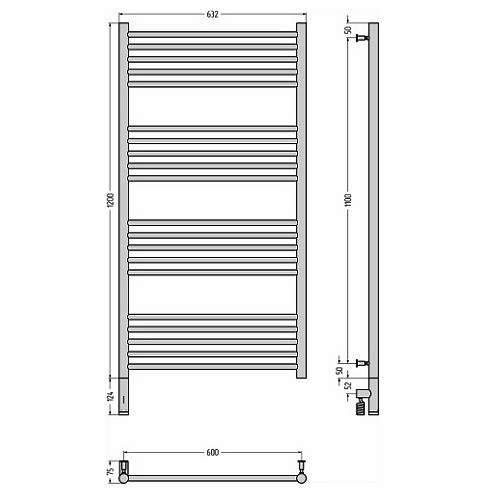 Электрический полотенцесушитель Сунержа Богема 3.0 прямая 1200х600 МЭМ левый (Без покрытия)