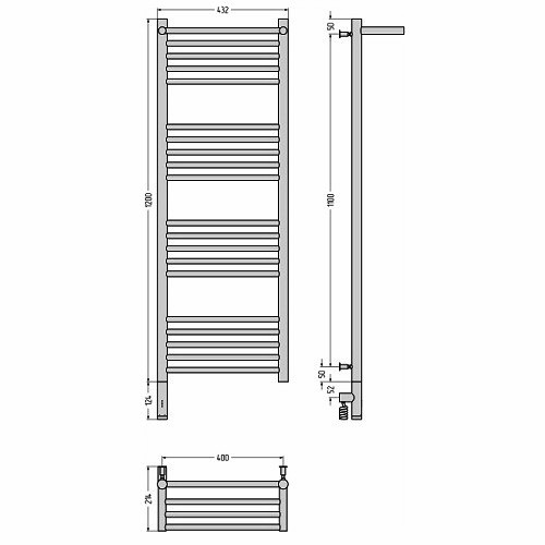 Электрический полотенцесушитель Сунержа Богема 3.0 с полкой 1200х400 МЭМ левый (Без покрытия)