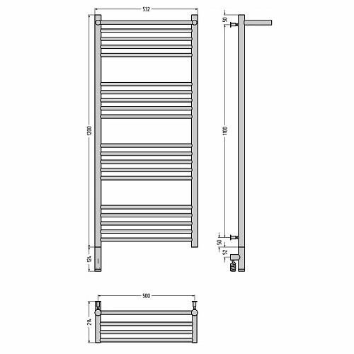 Электрический полотенцесушитель Сунержа Богема 3.0 с полкой 1200х500 МЭМ левый (Без покрытия) Электрический полотенцесушитель Сунержа Богема 3.0 с полкой 1200х500 МЭМ левый (Без покрытия)