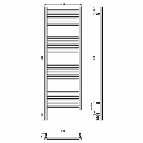 Электрический полотенцесушитель Сунержа Модус 3.0 1200х400 МЭМ левый (Без покрытия)