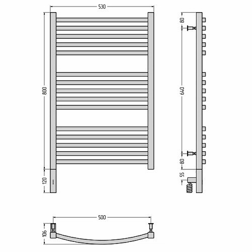Электрический полотенцесушитель Сунержа Аркус 3.0 800х500 МЭМ левый (Без покрытия)