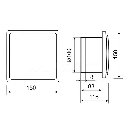 Бытовой вентилятор MMotors ОК 100 квадратный, белый с закрытой панелью  (с обратным клапаном)