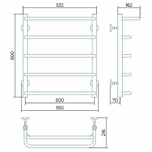 Водяной полотенцесушитель Larusso Стандарт с полкой П5 500х600