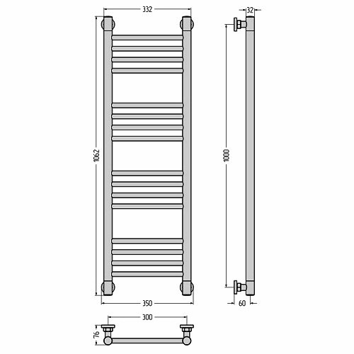 Водяной полотенцесушитель Сунержа Богема+ прямая 1000х300 (Без покрытия)