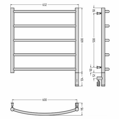 Электрический полотенцесушитель Сунержа Галант 3.0 600х600 МЭМ правый (Без покрытия)